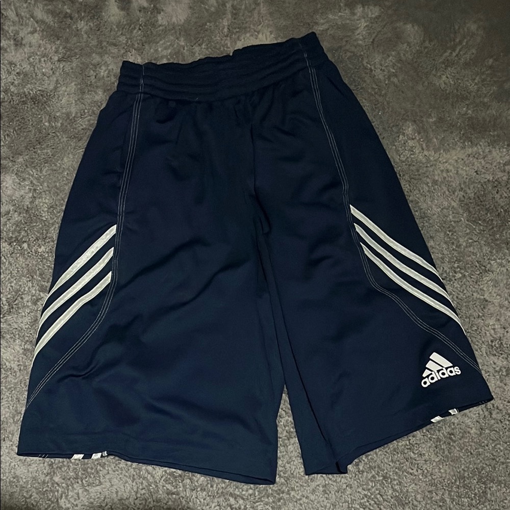 Adidas Blue and White Athletic Shorts with Stripes